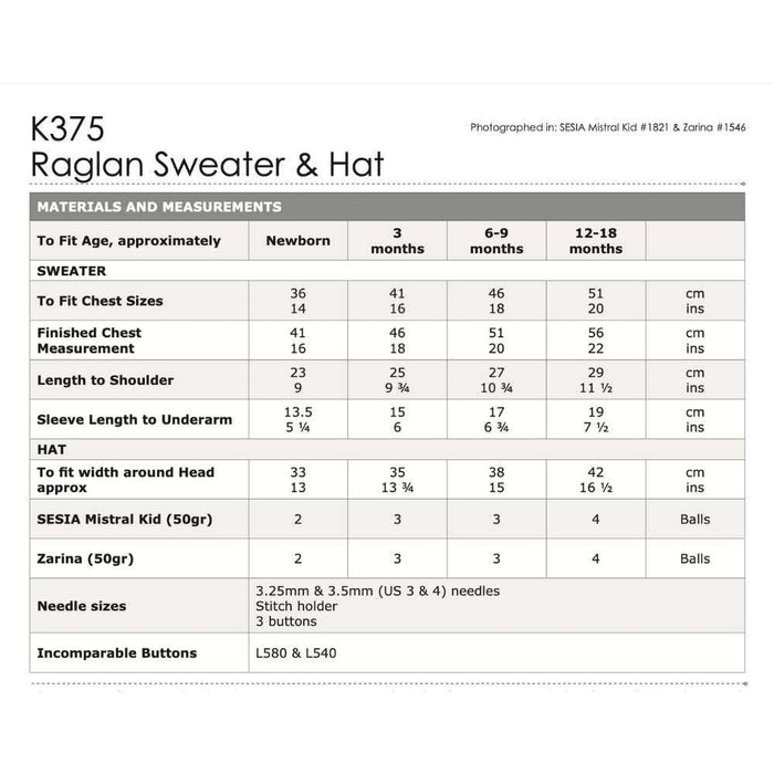 Raglan Sweater & Hat Knitting Pattern (K375)-Pattern-Wild and Woolly Yarns