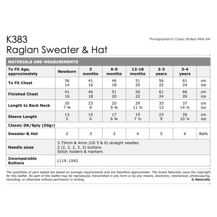 Raglan Sweater & Hat Knitting Pattern (K383)-Pattern-Wild and Woolly Yarns