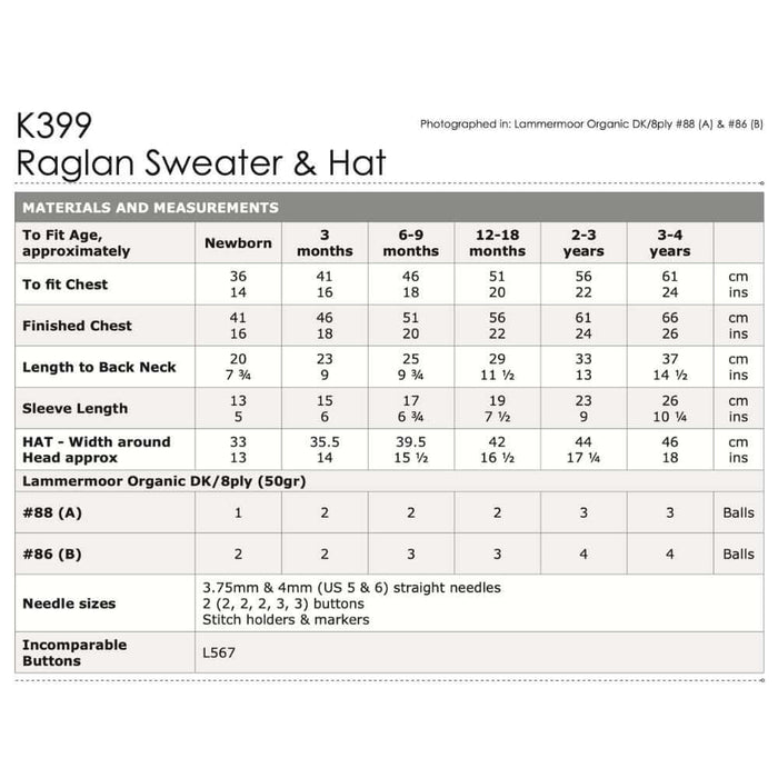 Raglan Sweater & Hat Knitting Pattern (K399)-Pattern-Wild and Woolly Yarns