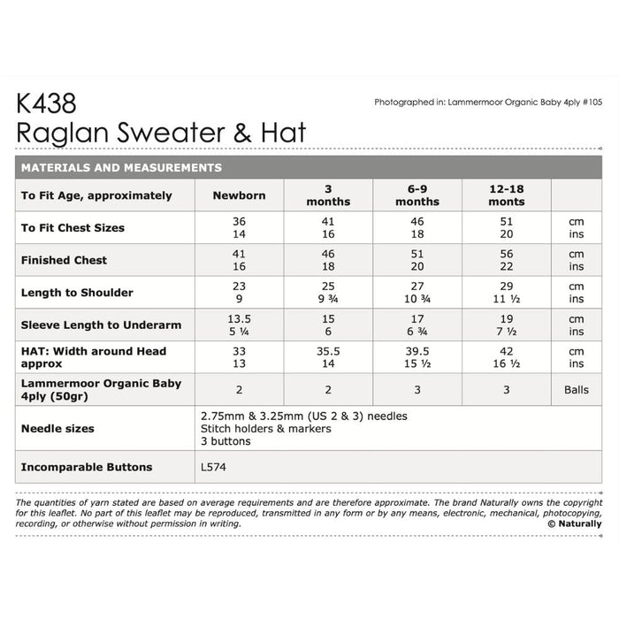 Raglan Sweater & Hat Knitting Pattern (K438)-Pattern-Wild and Woolly Yarns