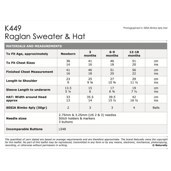 Raglan Sweater & Hat Knitting Pattern (K449)-Pattern-Wild and Woolly Yarns