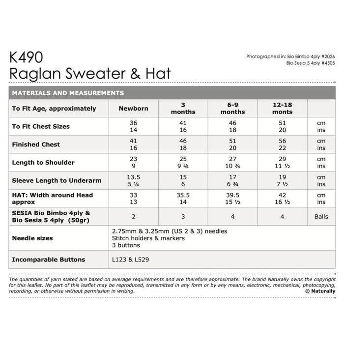 Raglan Sweater & Hat Knitting Pattern (K490)-Pattern-Wild and Woolly Yarns