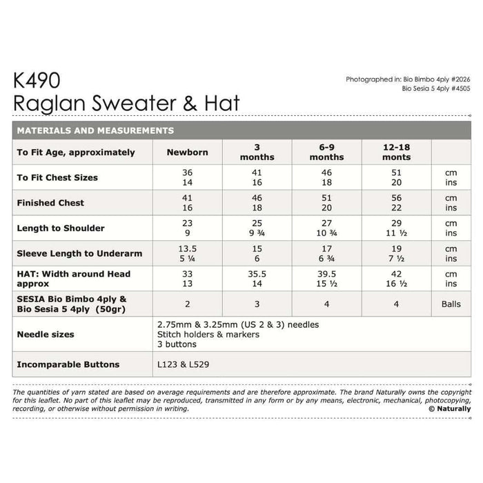 Raglan Sweater & Hat Knitting Pattern (K490)-Pattern-Wild and Woolly Yarns