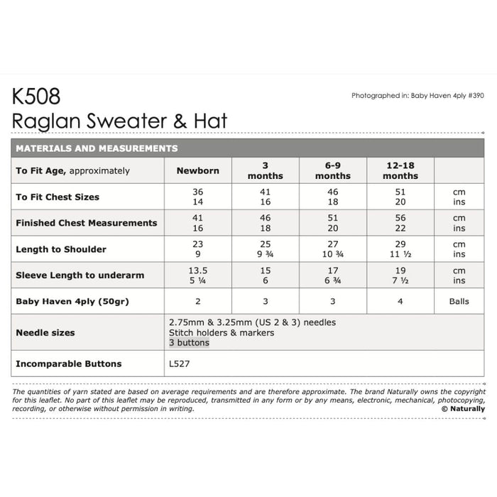 Raglan Sweater & Hat Knitting Pattern (K508)-Pattern-Wild and Woolly Yarns