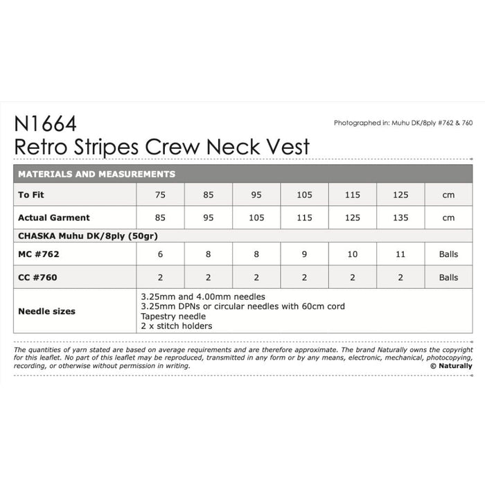 Retro Stripes Crew Neck Vest Knitting Pattern (N1664)-Pattern-Wild and Woolly Yarns