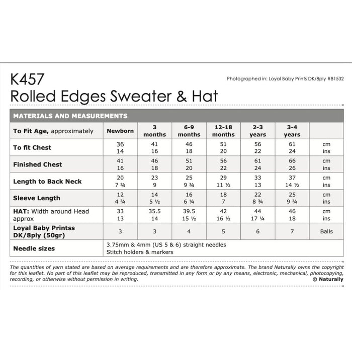 Rolled Edge Sweater & Hat Knitting Pattern (K457)-Pattern-Wild and Woolly Yarns