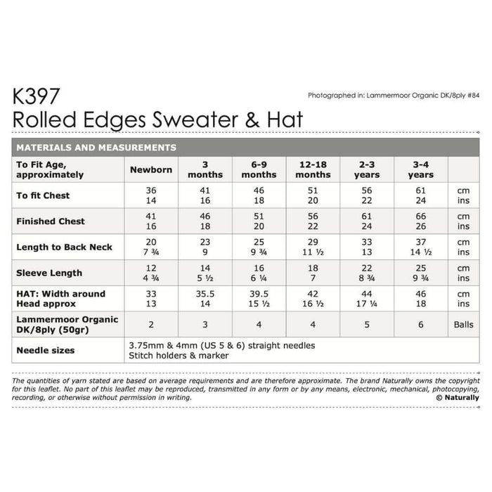 Rolled Edges Sweater & Hat Knitting Pattern (K397)-Pattern-Wild and Woolly Yarns