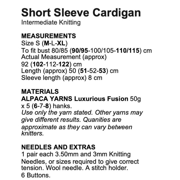 Short Sleeve Cardigan Knitting Pattern (AP2015)-Pattern-Wild and Woolly Yarns