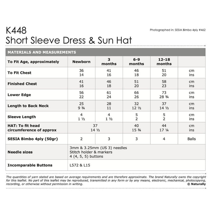 Short Sleeve Dress & Sun Hat Knitting Pattern (K448)-Pattern-Wild and Woolly Yarns