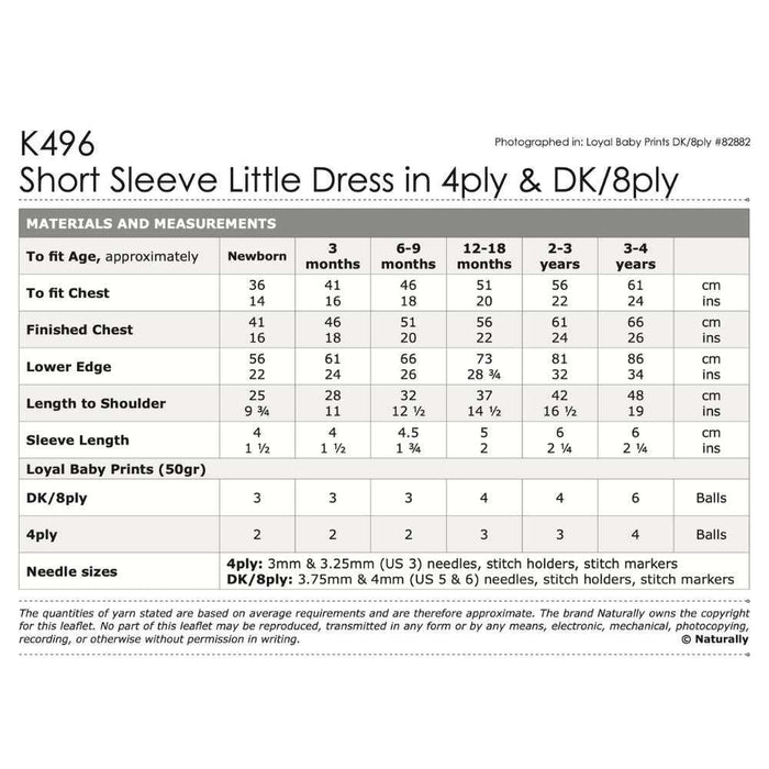 Short Sleeve Little Dress Knitting Pattern (K496)-Pattern-Wild and Woolly Yarns