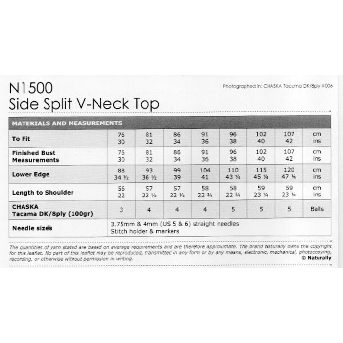 Side Split V-Neck Top Knitting Pattern (N1500)-Pattern-Wild and Woolly Yarns