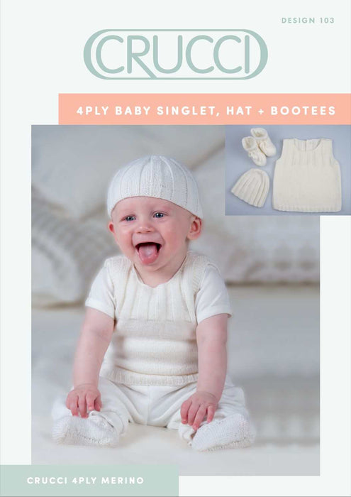 Singlet,Hat & Booties Knitting Pattern (CRU103)-Pattern-Wild and Woolly Yarns