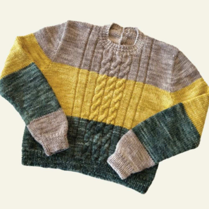 Striped Cable Front Sweater Knitting Pattern (CRU2301)-Pattern-Wild and Woolly Yarns