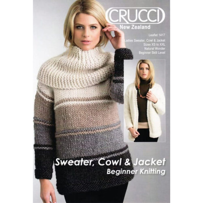 Knitting pattern for sweater, cowl, and jacket in Natural Wonder 18ply yarn.
