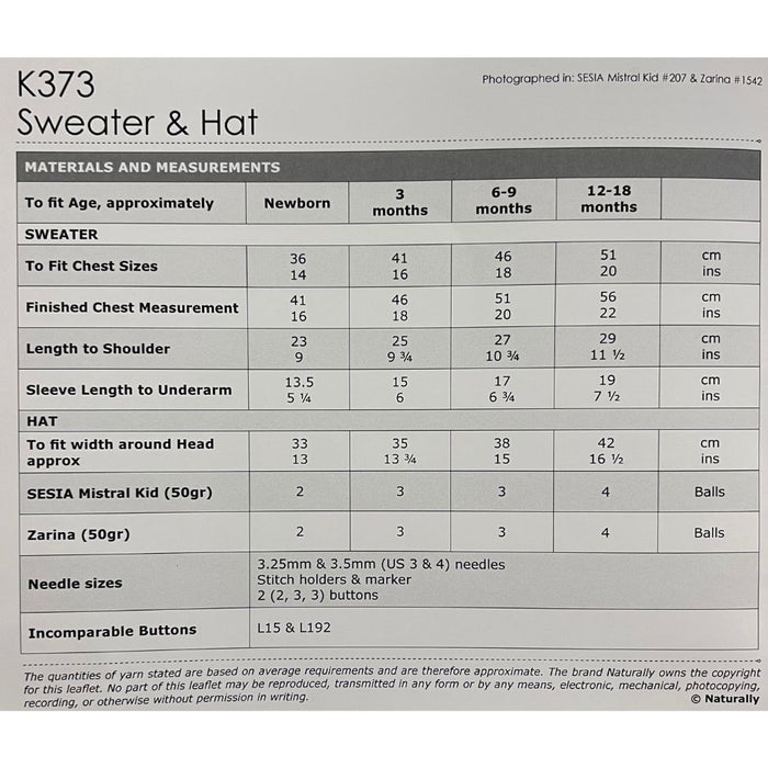 Sweater & Hat Knitting Pattern (K373)-Pattern-Wild and Woolly Yarns
