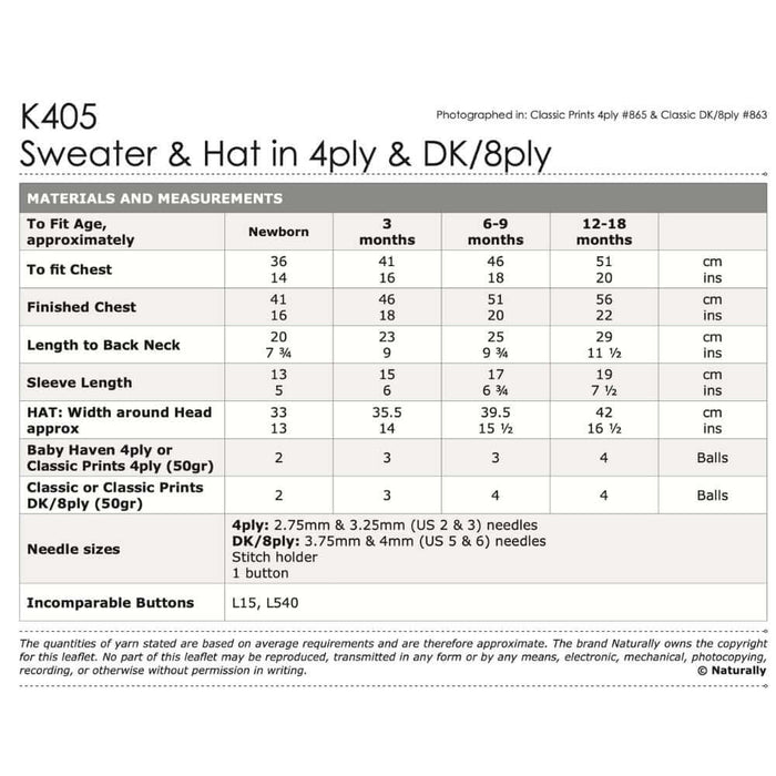 Sweater & Hat Knitting Pattern (K405)-Pattern-Wild and Woolly Yarns