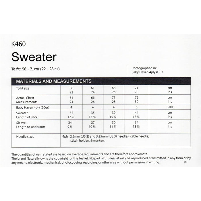 Sweater Knitting Pattern (K460)-Pattern-Wild and Woolly Yarns