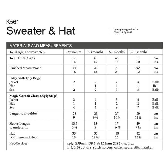 Sweater and Hat Knitting Pattern (K561)-Pattern-Wild and Woolly Yarns