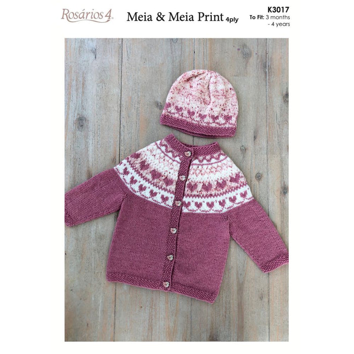 Sweet Pink Cardigan & Beanie with Fair Isle (K3017)-Pattern-Wild and Woolly Yarns