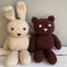 Teddy and rabbit knitted toys in Alpaca Yarns Cloud with textured finish.