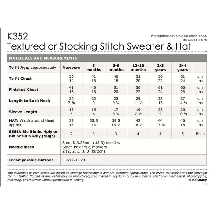 Textured or Stocking Stitch Sweater & Hat Knitting Pattern (K352)-Pattern-Wild and Woolly Yarns