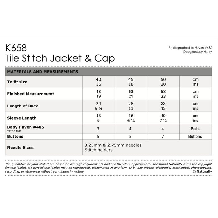 Tile Stitch Jacket & Cap Knitting Pattern (K658)-Pattern-Wild and Woolly Yarns