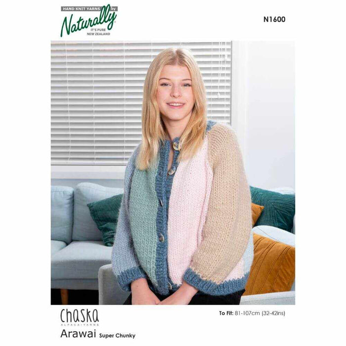 Top Down, Cropped Oversized, Colour Block Chunky Cardigan Knitting Pattern (N1600)-Pattern-Wild and Woolly Yarns