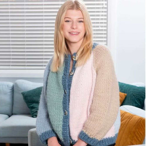 Top Down, Cropped Oversized, Colour Block Chunky Cardigan Knitting Pattern (N1600)-Pattern-Wild and Woolly Yarns