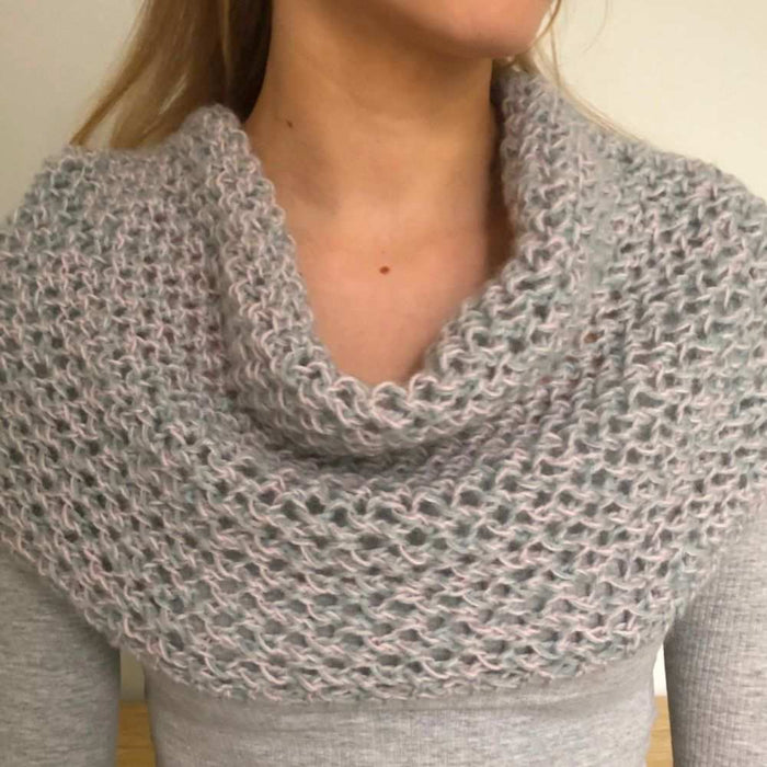 Two Tone Lacey Cowl Knitting Pattern (N1707)-Pattern-Wild and Woolly Yarns