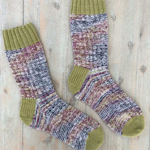 Two Tone Socks with Rib Detail Knitting Pattern (N1729)-Pattern-Wild and Woolly Yarns