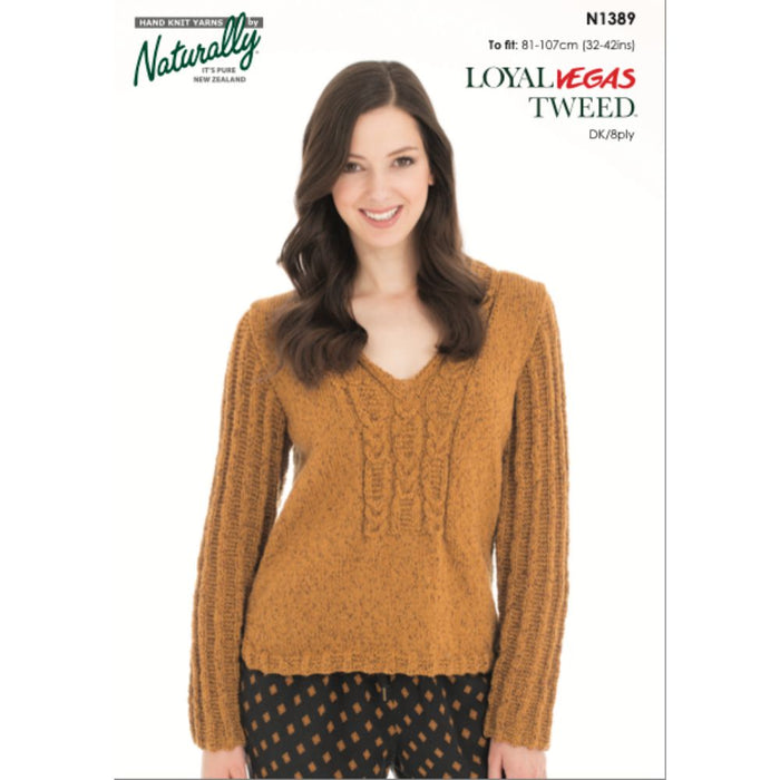 V-Neck & Cable Sweater Knitting Pattern (N1389)-Pattern-Wild and Woolly Yarns