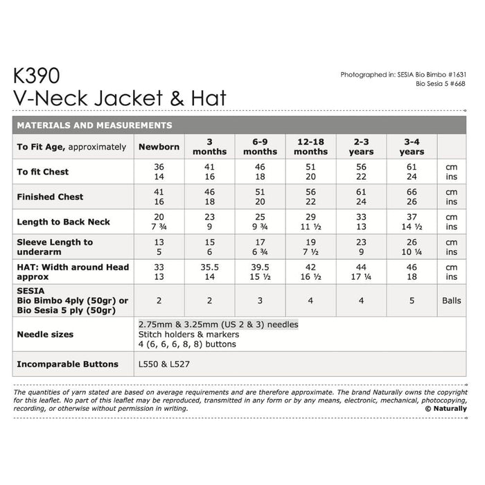 V-Neck Jacket & Hat Knitting Pattern (K390)-Pattern-Wild and Woolly Yarns