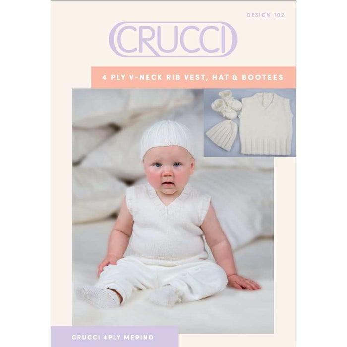 V-Neck Rib Vest, Hat & Bootees Knitting Pattern (CRU102)-Pattern-Wild and Woolly Yarns