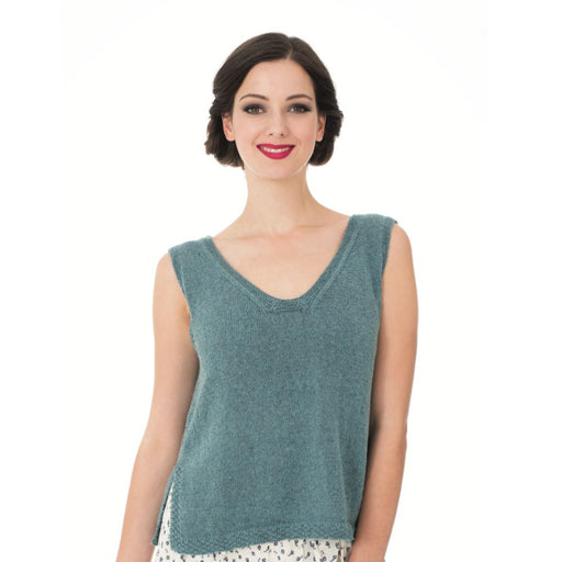 V-Neck Top Knitting Pattern in Sesia Jeans 4ply yarn, intermediate level, elegant design.