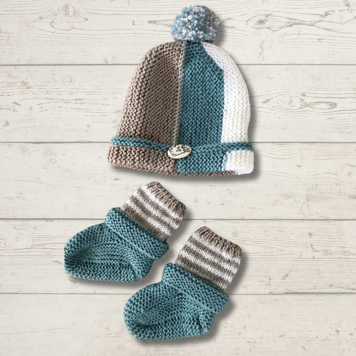 Vertical Garter Stitch Beanie & Booties (K3015)-Pattern-Wild and Woolly Yarns