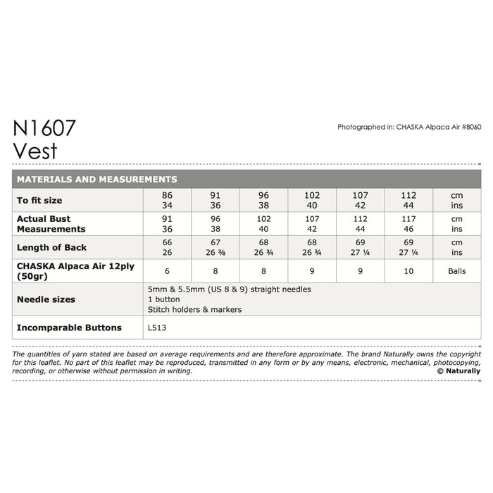 Vest Knitting Pattern (N1607)-Pattern-Wild and Woolly Yarns