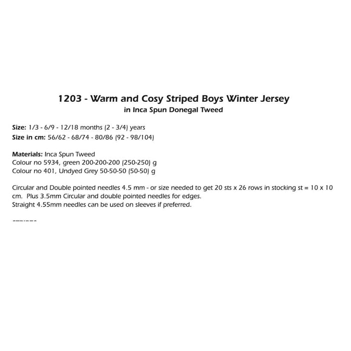 Warm & Cosy Striped Boys Jersey Knitting Pattern (1203)-Pattern-Wild and Woolly Yarns