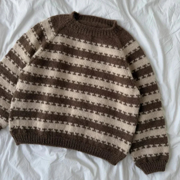 Striped Key Sweater Junior knitting pattern by PetiteKnit, top-down design with rib edges.