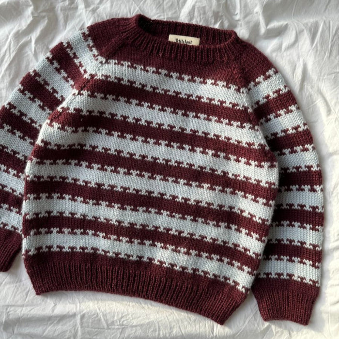 Key Sweater Junior in two-color stripes, knitted from top down with raglan increases, designed by PetiteKnit.
