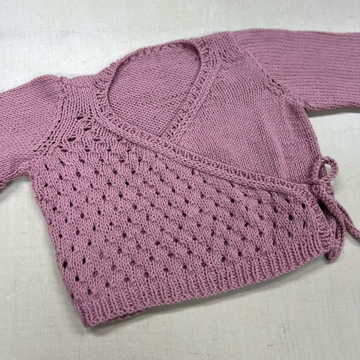 Crossover Jacket & Hat Knit Kit with Ribbed Edging and Lace Design for Babies