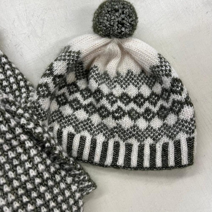 Fair Isle Beanie & Scarf Set Knit Kit-Yarn-Wentworth Distributors-Charcoal (606)-Wild & Woolly Yarns