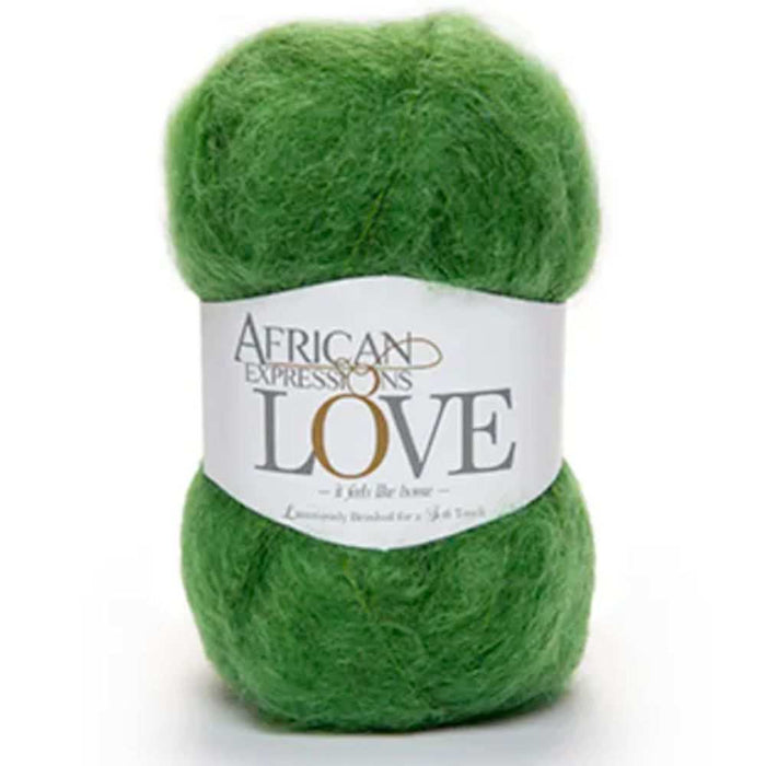 Green skein of African Expressions 12Ply Mohair yarn, luxurious and soft, made in South Africa.