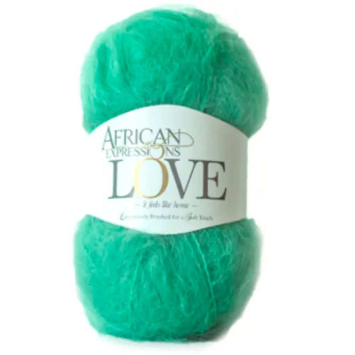 African Expressions LOVE yarn, 12Ply Mohair, soft green skein.
