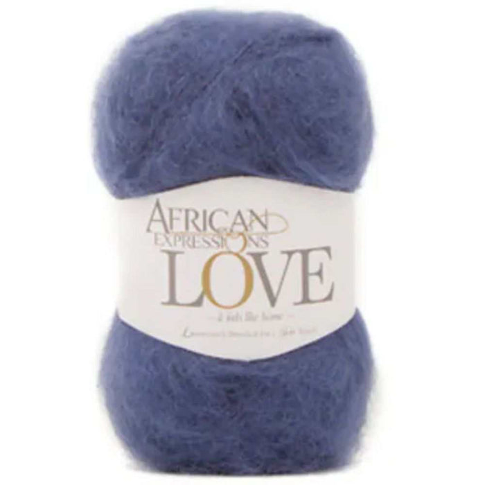 African Expressions LOVE 12Ply Mohair yarn in blue skein from South Africa.