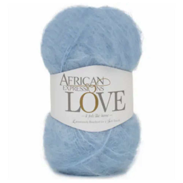 Soft blue African Expressions LOVE 12Ply Mohair yarn from South Africa.