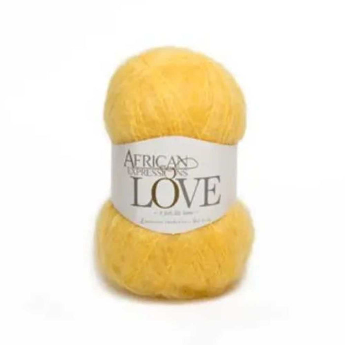 Yellow African Expressions LOVE yarn, 12Ply Mohair, 50g ball.