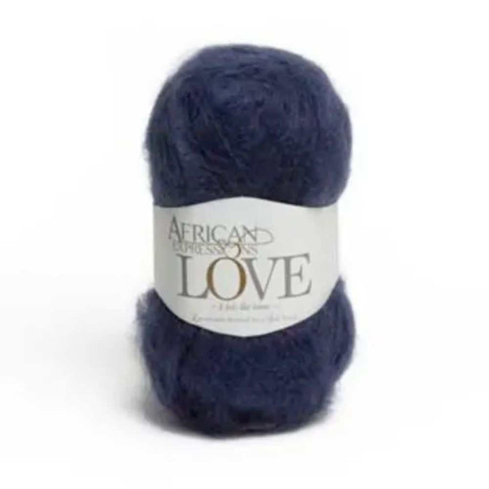 African Expressions LOVE yarn, dark blue mohair, 12Ply, 50g skein.