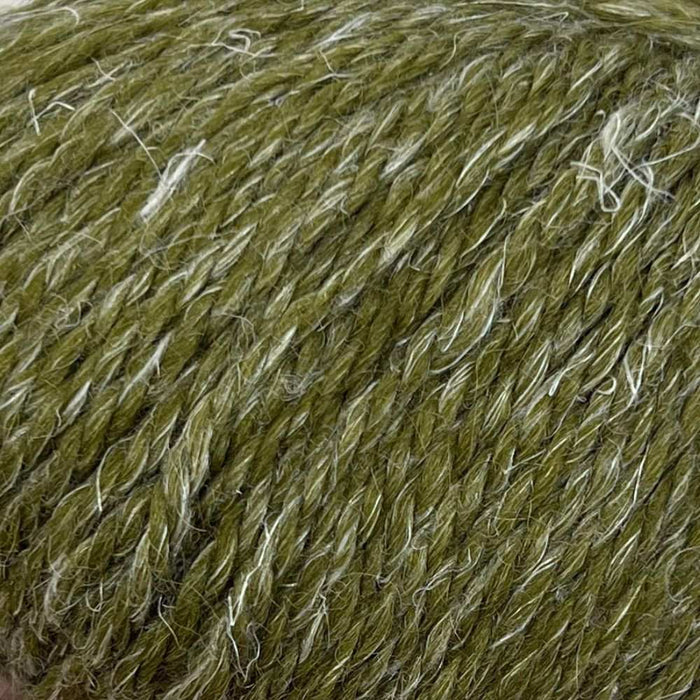 Luxurious 12-ply green yarn with alpaca, wool, and hemp blend, perfect for textured knits.