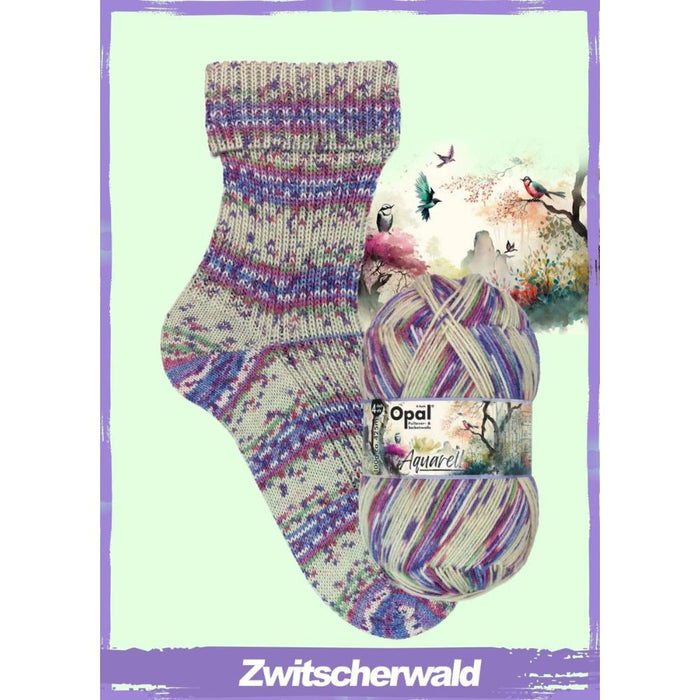 Opal Aquarell Sock Yarn - 4Ply-Yarn-Wentworth Distributors-Chirping Forest (11533)-Wild & Woolly Yarns