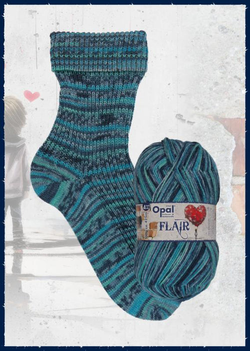 Opal Flair Sock Yarn in vibrant self-striping patterns, perfect for knitting durable and colorful socks and accessories.